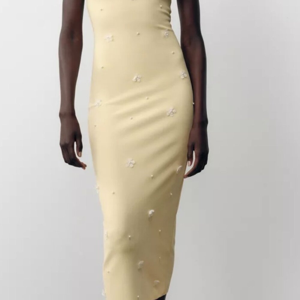 Zara midi dress, Zara floral dress, yellow midi dress, minimalist - Picture 3 of 6